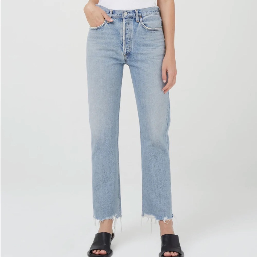 AGOLDE Lana Mid Rise Full Length Straight Jean in Curio. Size 24